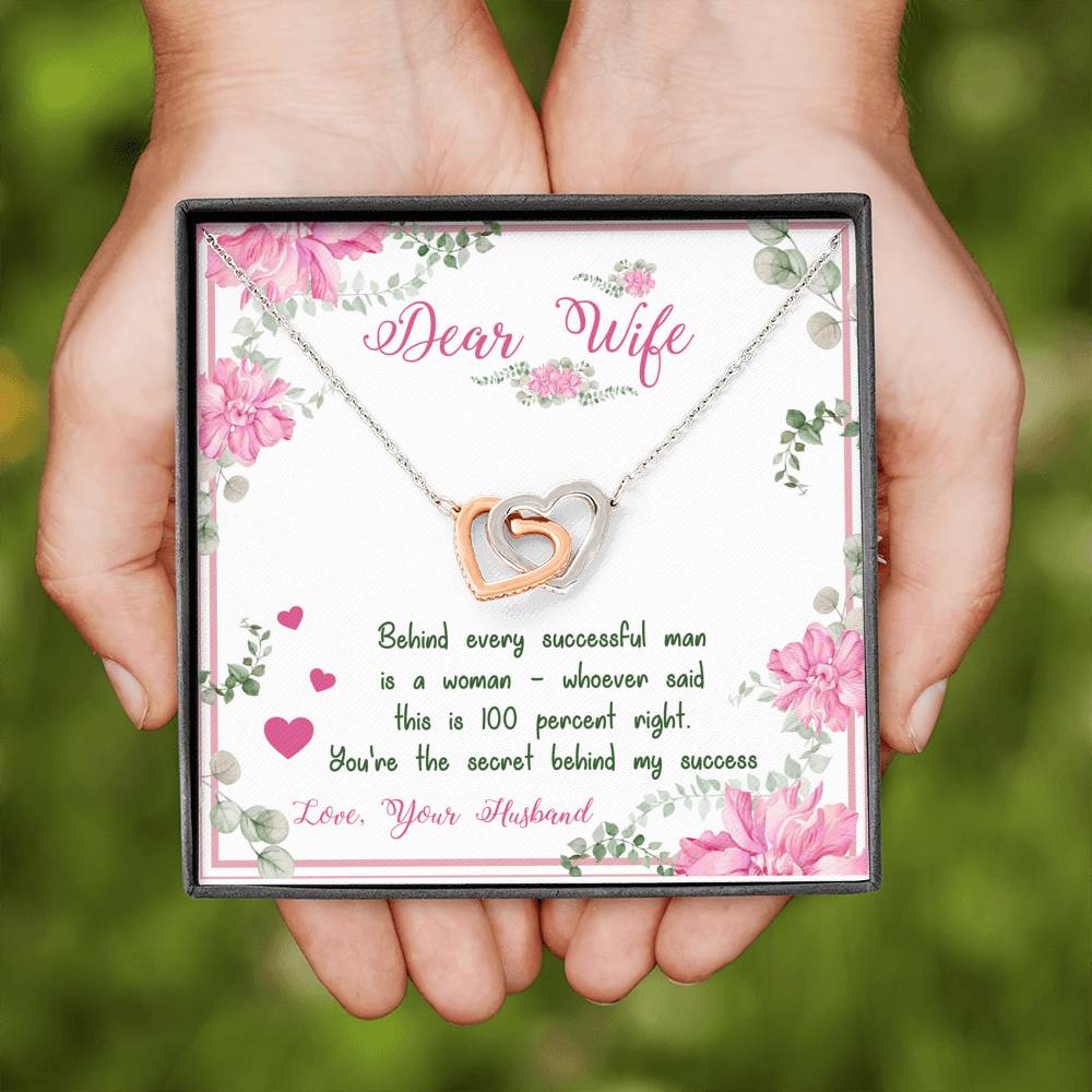 To My Wife Interlocking Hearts Necklace, Silver/golden Heart Shape Pendant for Her, Gift for Birthday, Anniversary, Jewelry for Wife, Valentine's Day