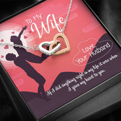 To My Wife Interlocking Hearts Necklace, Pendant With Message Card, Gift for Wife, Gold/silver Hearts Necklace, Couple Jewelry