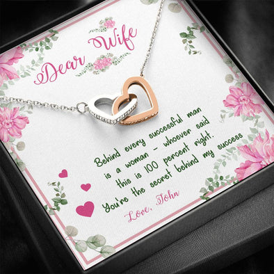 My Dear Wife You're The Secret Behind My Success, Custom Gift, Couple Love, Interlocking Heart Necklace, Pendant, Gift For Love, Couple Accessories, Customized
