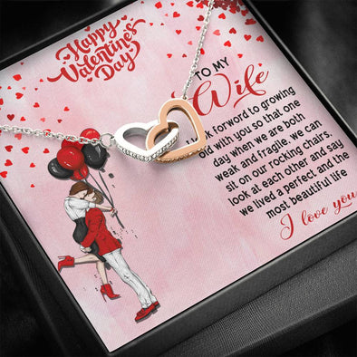 Interlocking Hearts With Message Card, Two Heart Necklace, to My Wife I Look Forward to Growing Old With You Pendant,  Couple Collection, Jewelry for Her