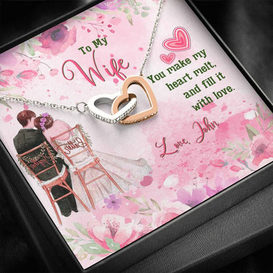 My Dear Wife You Make My Heart Melt And Fill It With Love, Personalized, Gift For Wife Birthday, Valentine's Gift, Love For Her, Interlocking Heart Necklace