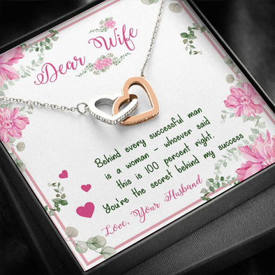 To My Wife Interlocking Hearts Necklace, Silver/golden Heart Shape Pendant for Her, Gift for Birthday, Anniversary, Jewelry for Wife, Valentine's Day