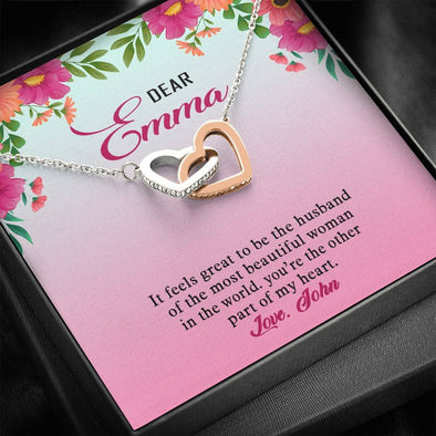 Dear Wife, You're The Other Part Of My Heart, Customized Jewelry, Gift For Her, Couple Accessories, Customized Interlocking Heart Necklace, Pendant For Wife