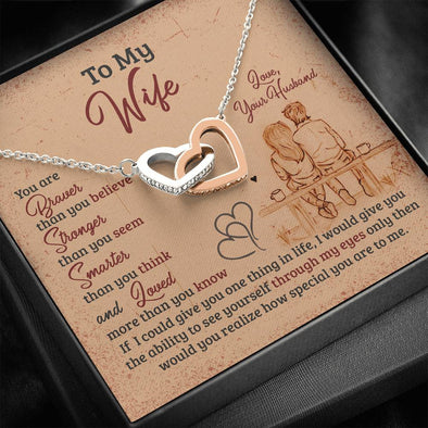 Couple Interlocking Heart Necklace With Message Card, Gold/silver Pendant, to My Wife You Are Loved More Than You Know Necklace, Jewelry, Gift for Her