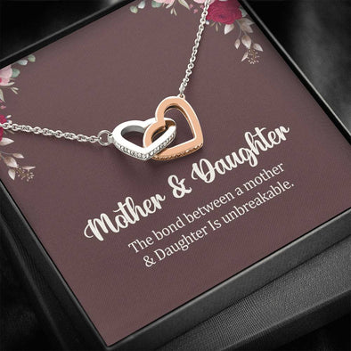 The Bond Between A Mother & Daughter Is Unbreakable. Interlocking Hearts Necklace, Two Hearts Necklace, Gift For Mom/Daughter, Golden/Silver Necklace