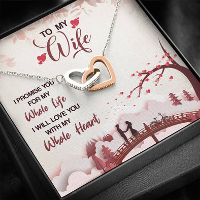 Birthday Gift for Wife, Interlocking Heart Pendant for Wife, Two Hearts Necklace, Gift for Wife, Gold/silver Necklace With Message Card, Couple Jewelry