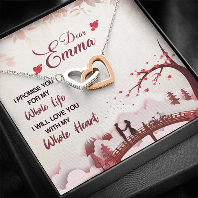 Dear Wife I Promised I Will Love You With My Whole Heart, Couple Gifts, Customized, Gift For Her, Interlocking Heart Necklace, Love Pendant, Love For Wife