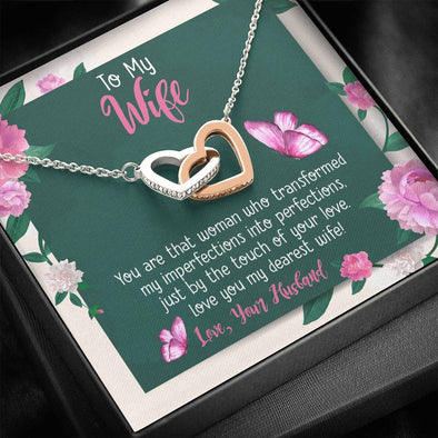Interlocking Gold/silver Heart Pendant, Two Heart Pendant With Message Card, Love You My Dearest Wife Necklace, Gift for Love, Jewelry for Her