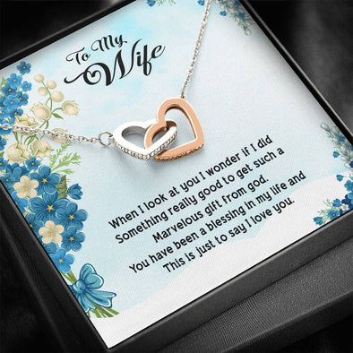 Gold/silver Heart Necklace, Interlocking Heart Pendant With Message Card, to My Wife You Have Been a Blessing in My Life Pendant, Couple Collection, Couple Jewelry