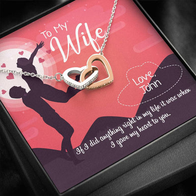 If I Did Anything Right It Was When I Gave My Heart To You, Couple Jewelry, Gift For Her, Birthday, Interlocking Heart Necklace, Anniversary,  Name Necklace