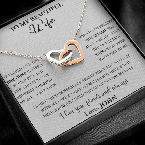 To My Beautiful Wife, Interlocking Hearts Necklace, Customized Pendant For Her, Jewelry For Her, Birthday Gift, Anniversary, Christmas, Gift For Her, Valentine's Day
