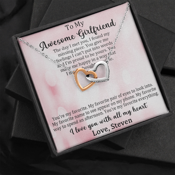 Customized Pendant For My Awesome Girlfriend, Interlocking Hearts Necklace, Customized Pendant For Her, Birthday Gift, Christmas, Anniversary, Gift For Her, Valentine's Day, Jewelry For Her
