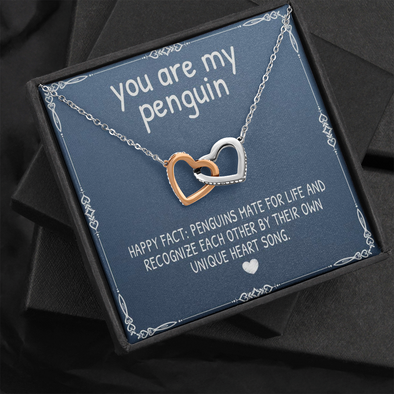 You Are My Penguin, Interlocking Hearts Necklace With Message Card, Birthday, Anniversary Gift For Wife, Jewelry For Her, Pendant For Her, Gift For Wife From Husband