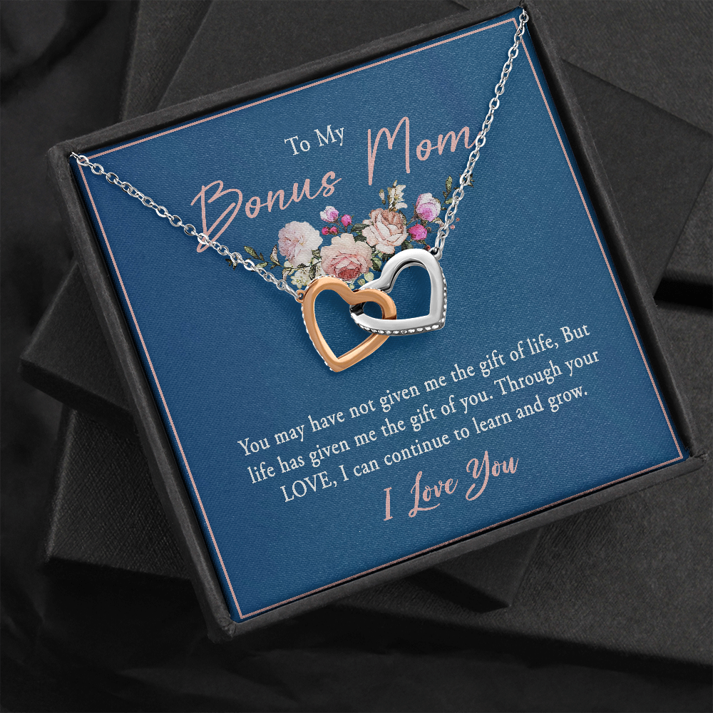 To My Bonus Mom, Interlocking Hearts Necklace, Pendant For Her, Birthday, Anniversary, Christmas, Mother's Day Gift For Her, Jewelry For Her, Necklace For Her