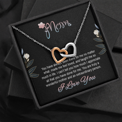 Mom, Interlocking Hearts Necklace With You Made Me Feel Loved, And Taught Me So Much In Life Message Card, Mother's Day Gift, Birthday, Anniversary, Pendant For Her, Jewelry For Her