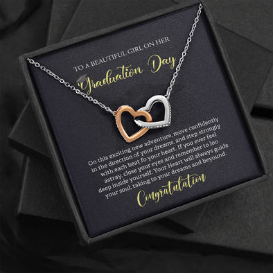 To A Beautiful Girl, Interlocking Hearts Necklace With Move Confidently In The Direction of Your Dreams Message Card, Pendant For Her, Graduation Day Gift For Her, Jewelry For Her