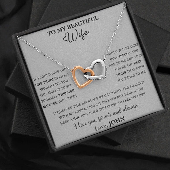 To My Beautiful Wife, Interlocking Hearts Necklace, Customized Pendant For Her, Jewelry For Her, Birthday Gift, Anniversary, Christmas, Gift For Her, Valentine's Day