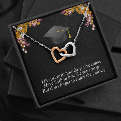 To A Beautiful Girl, Interlocking Hearts Necklace With Take Pride In How Far You've Come Message Card, Convocation Day Gift For Her, Pendant For Her, Jewelry For Her
