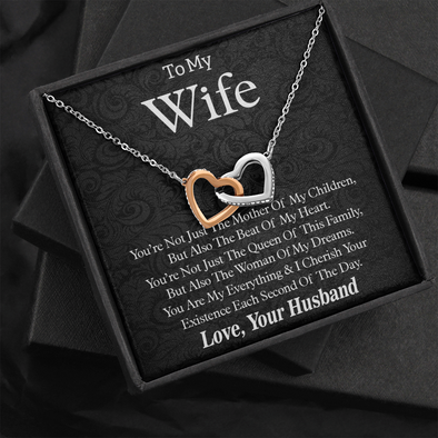 To My Wife, Interlocking Hearts Necklace With You Are The Beat Of My Heart Forever Message Card, Jewelry For Her, Anniversary, Birthday, Gift For Her, Pendant For Her