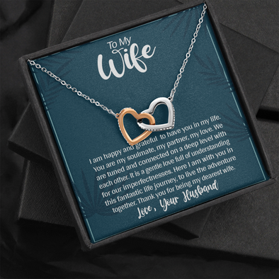 To My Wife, Interlocking Hearts Necklace With You Are My Soulmate, My Partner, My Love Message Card, Jewelry For Her, Birthday Gift, Anniversary, Gift For Her, Pendant For Her