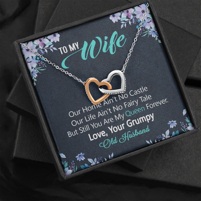 To My Wife, Interlocking Hearts Necklace With Our Home Ain't No Castle Message Card, Pendant For Her, Birthday, Anniversary, Gift For Her, Jewelry For Her