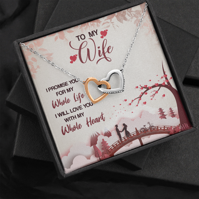 To My Wife, Interlocking Hearts Necklace With I Promise You My Whole Life Message Card, Pendant For Her, Birthday, Gift For Her, Jewelry For Her, Anniversary Gift