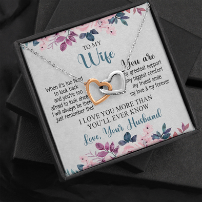 To My Wife, Interlocking Hearts Necklace With I Will Always Be There Just Remember That Message Card, Jewelry For Her, Birthday, Gift For Her, Pendant For Her, Message Card