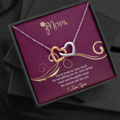 Mom, Interlocking Hearts Necklace With Love You For Everything You Do Message Card, Mother's Day Gift, Birthday, Anniversary, Gift For Her, Jewelry For Her, Pendant For Her