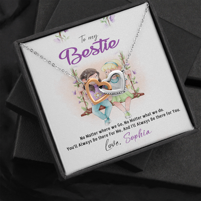 To My Bestie, Interlocking Hearts Necklace With I'll Always Be There For You Custom Message Card, Necklace for Her, Birthday, Gift For Her, Jewelry For Her, Pendant For Her