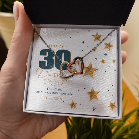 Customized Birthday Year & Name, Interlocking Hearts Necklace, Gift For Wife/Mom/Girlfriend/Sister, Precious Gift For Her, Necklace For Her, Best Birthday Gift For Her, Jewelry For Her