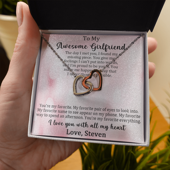 Customized Pendant For My Awesome Girlfriend, Interlocking Hearts Necklace, Customized Pendant For Her, Birthday Gift, Christmas, Anniversary, Gift For Her, Valentine's Day, Jewelry For Her