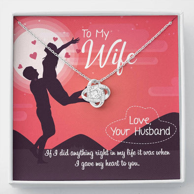 To My Wife I Gave My Heart to You Silver Knot Pendant, Gift for Christmas, Anniversary, Valentine's Day, Present for Wife, Necklace With Message Card