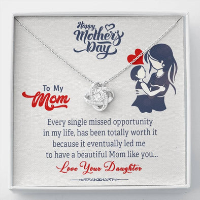 To My Mom, Happy Mother's Day Knot Pendant, Necklace With Message Card For Her, Gift From Daughter, Silver Jewelry For Her, Birthday Gift, Mom/Daughter Goals