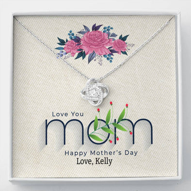 Love You Mom, Customized Knot Pendant With Message Card, Silver Necklace, Jewelry For Mom, Gift For Mother's Day