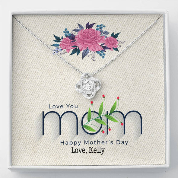 Love You Mom, Customized Knot Pendant With Message Card, Silver Necklace, Jewelry For Mom, Gift For Mother's Day