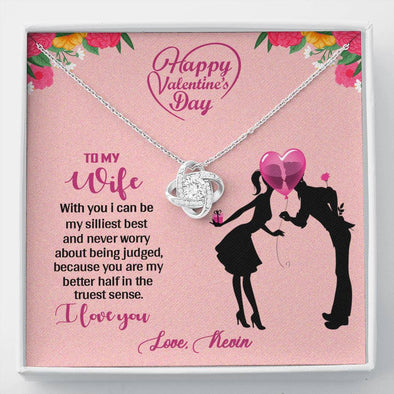 Dear Wife You Are My Better Half In Truest Sense, Custom Name Jewelry, Gift For Her Birthday, Personalized Gift, Customized Knot Necklace, Couple Necklace