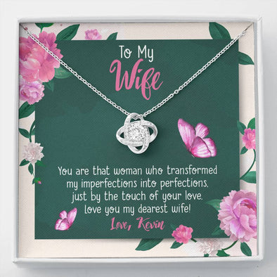 Love You My Dearest Wife, Pendant, Jewelry For Her, Valentine’s Gift, Necklace With Message Card, Couple Accessories, Present For Wife, Customized Knot Pendant