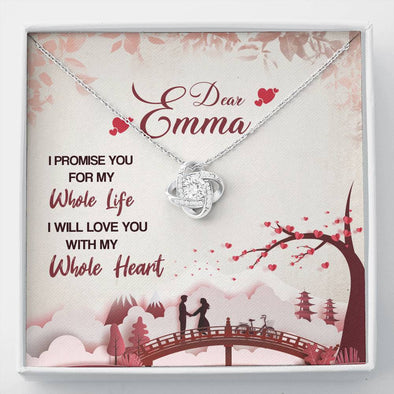 To My Wife I Will Love You With My Whole Heart Knot Pendant, Couple Collection, Anniversary, Customized Necklace, Silver Pendant For Wife, Custom Couple Gifts