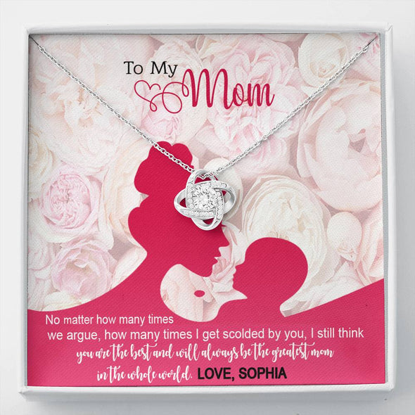 To My Mom, You Are The Greatest Mom In he Whole World Customized Knot Necklace, Personalized Necklace with Message card, Gift For Birthday, Christmas, Mother's Day, Gift Ideas For Mom/Daughter