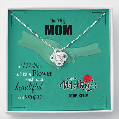 My Mom Is Unique, Customized Knot Necklace For Mother, Gift For Mother's Day, Christmas, Birthday, Gift Ideas For Mother/Daughter, Silver Pendant