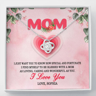 Personalized Love Knot Necklace With Message Card, Silver Jewelry For Her, Gift For Mother's Day, Christmas, Birthday, I Love You Mom