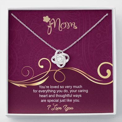 Mom, You are Loved So Very Much Knot Pendant, Gift For Mother's Day, Christmas, Birthday, Necklace With Message card, Silver Jewelry