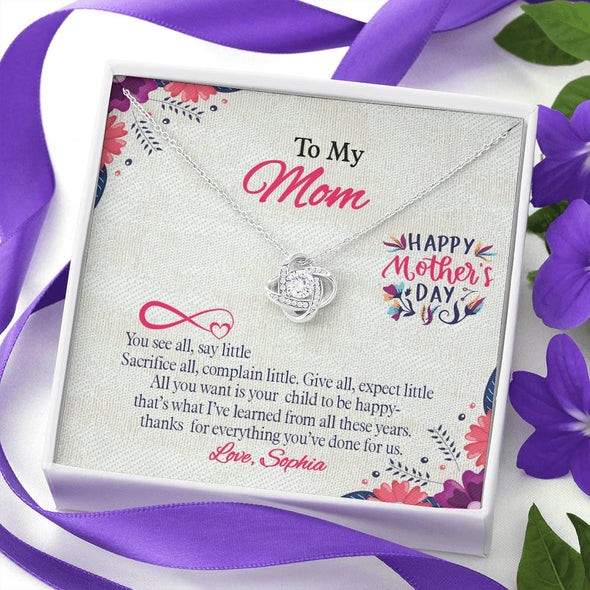 To My Mom, Thanks For Everything You Have Done For Us Customized Knot Pendant, Necklace With Message Card, Gift Ideas, For Mom/Daughter, Silver Jewelry For Her, Gift For Mother's Day