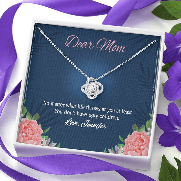 Love Knot Necklace With Message Card, Silver Jewelry For Mom, Gift For Mother's Day, Birthday, Christmas, Mom/Daughter Gift Ideas