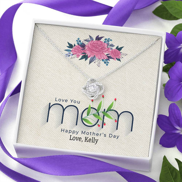 Love You Mom, Customized Knot Pendant With Message Card, Silver Necklace, Jewelry For Mom, Gift For Mother's Day