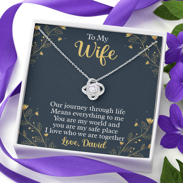 To My Beautiful Wife, Love Knot Necklace With Our Journey Through Life Means Everything To Me Customized Message Card, Birthday, Gift For Her, Jewelry For Her, Pendant For Her