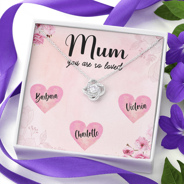 Mum You Are So Loved, Customized Pendant Love Knot Necklace, Customized Pendant For Her, Mother's Day Gift, Birthday Gift, Christmas, Anniversary, Gift For Her, Valentine's Day, Jewelry For Her