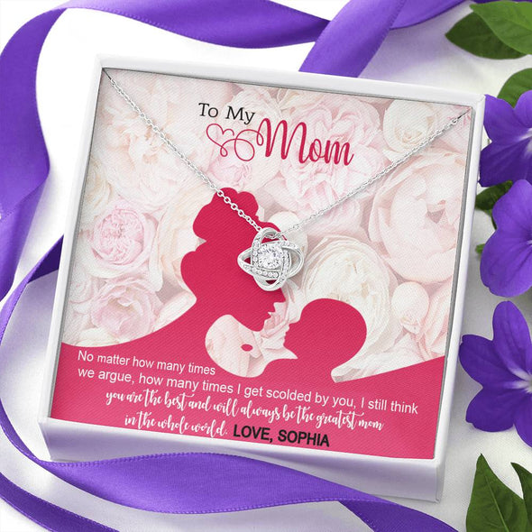 To My Mom, You Are The Greatest Mom In he Whole World Customized Knot Necklace, Personalized Necklace with Message card, Gift For Birthday, Christmas, Mother's Day, Gift Ideas For Mom/Daughter