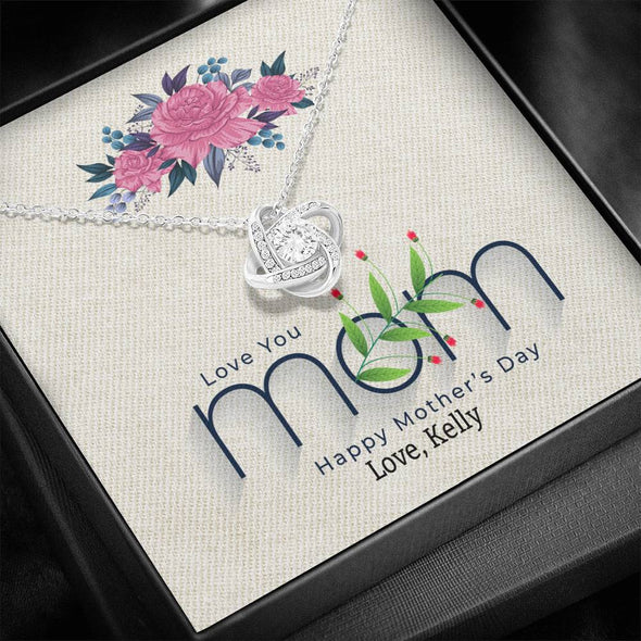 Love You Mom, Customized Knot Pendant With Message Card, Silver Necklace, Jewelry For Mom, Gift For Mother's Day