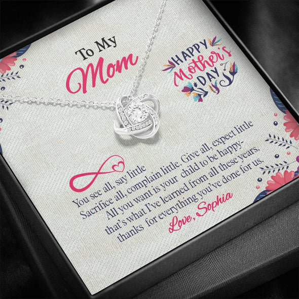 To My Mom, Thanks For Everything You Have Done For Us Customized Knot Pendant, Necklace With Message Card, Gift Ideas, For Mom/Daughter, Silver Jewelry For Her, Gift For Mother's Day